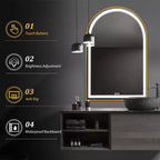Miroir de salle de bain LED Dovelina avec cadre en métal et fonction anti-buée, en forme d'arche