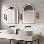 Miroir de salle de bain LED Dovelina avec cadre en métal et fonction anti-buée, en forme d'arche