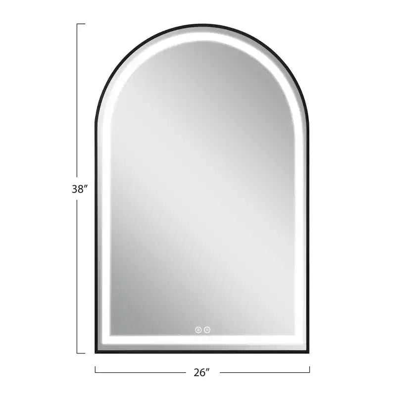 Miroir de salle de bain LED Dovelina avec cadre en métal et fonction anti-buée, en forme d'arche