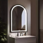 Miroir de salle de bain LED Dovelina avec cadre en métal et fonction anti-buée, en forme d'arche