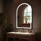 Miroir de salle de bain LED Dovelina avec cadre en métal et fonction anti-buée, en forme d'arche