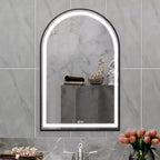 Miroir de salle de bain LED Dovelina avec cadre en métal et fonction anti-buée, en forme d'arche