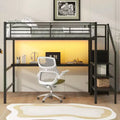 Full Size Metal Loft Bed with Desk, Storage Staircase and Small Wardrobe  ModernLuxe