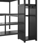 Lit mezzanine en métal pleine grandeur avec bureau, escalier de rangement et petite armoire ModernLuxe