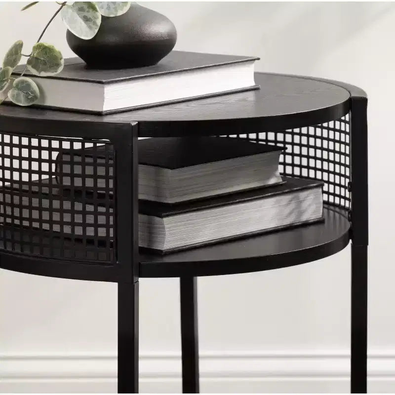 Table d'appoint ronde Urso en bois et métal, 16x15x25, noire, par Kate and Laurel