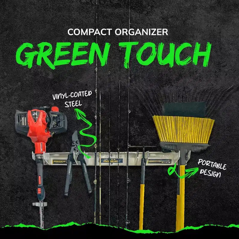 Organisateur de garage Piranha Green Touch pour outils à main, cannes à pêche et coupe-bordures