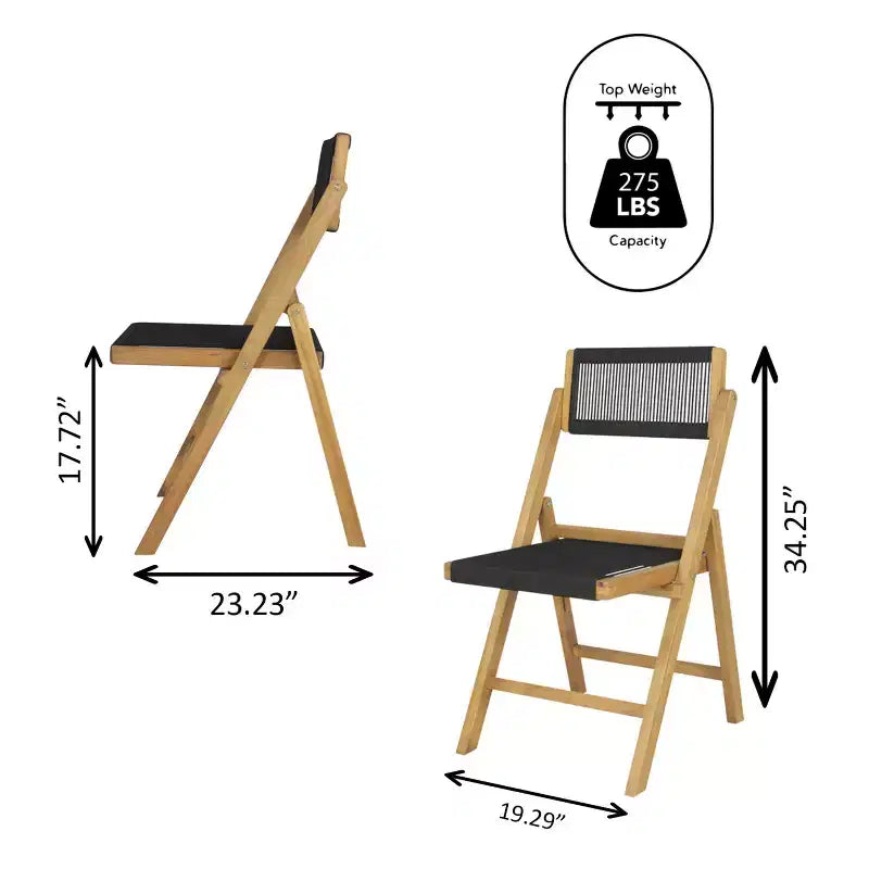 Chaise pliante JONATHAN Y Olivier en bois moderne style côtier avec dossier réglable et corde
