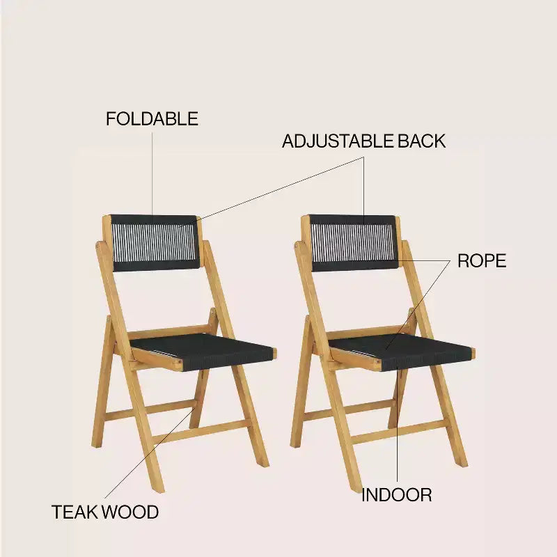 Chaise pliante JONATHAN Y Olivier en bois moderne style côtier avec dossier réglable et corde
