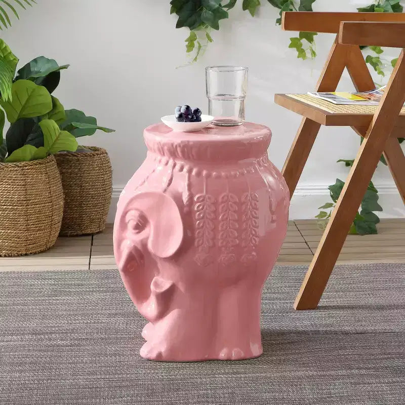 JONATHAN Y Orla 18,5" Tabouret de jardin/table d'appoint en céramique éléphant bohème moderne