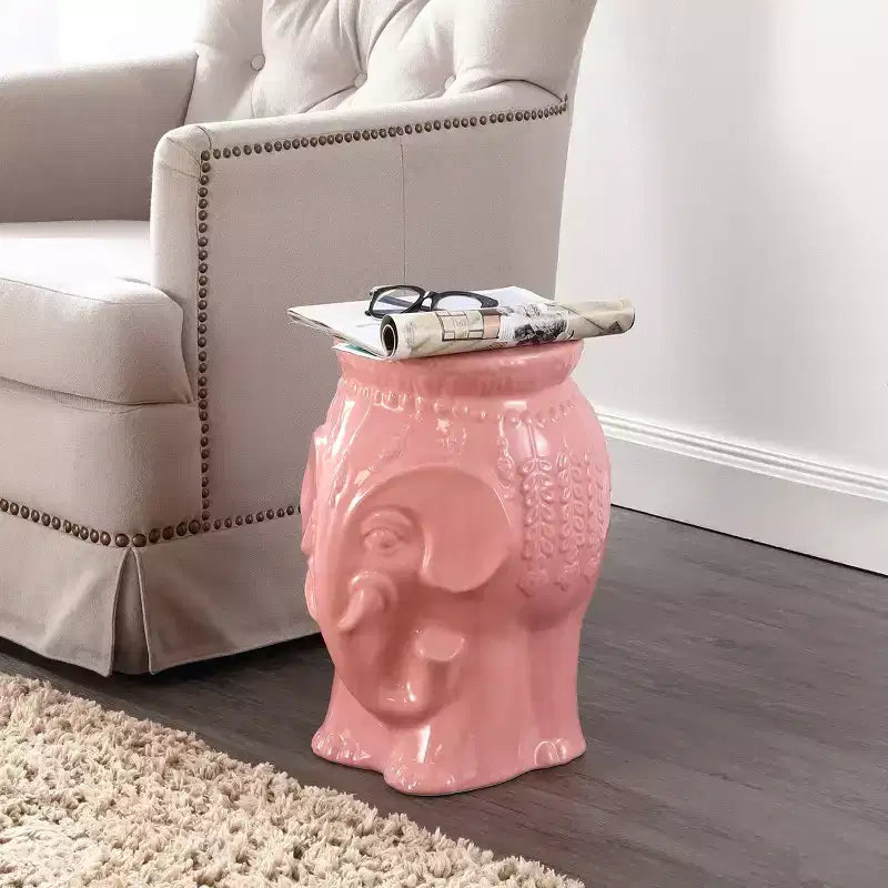 JONATHAN Y Orla 18,5" Tabouret de jardin/table d'appoint en céramique éléphant bohème moderne