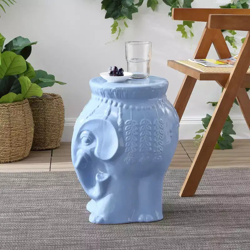 JONATHAN Y Orla 18,5" Tabouret de jardin/table d'appoint en céramique éléphant bohème moderne