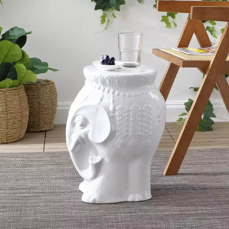 JONATHAN Y Orla 18,5" Tabouret de jardin/table d'appoint en céramique éléphant bohème moderne