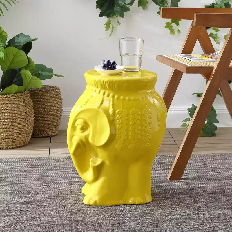 JONATHAN Y Orla 18,5" Tabouret de jardin/table d'appoint en céramique éléphant bohème moderne