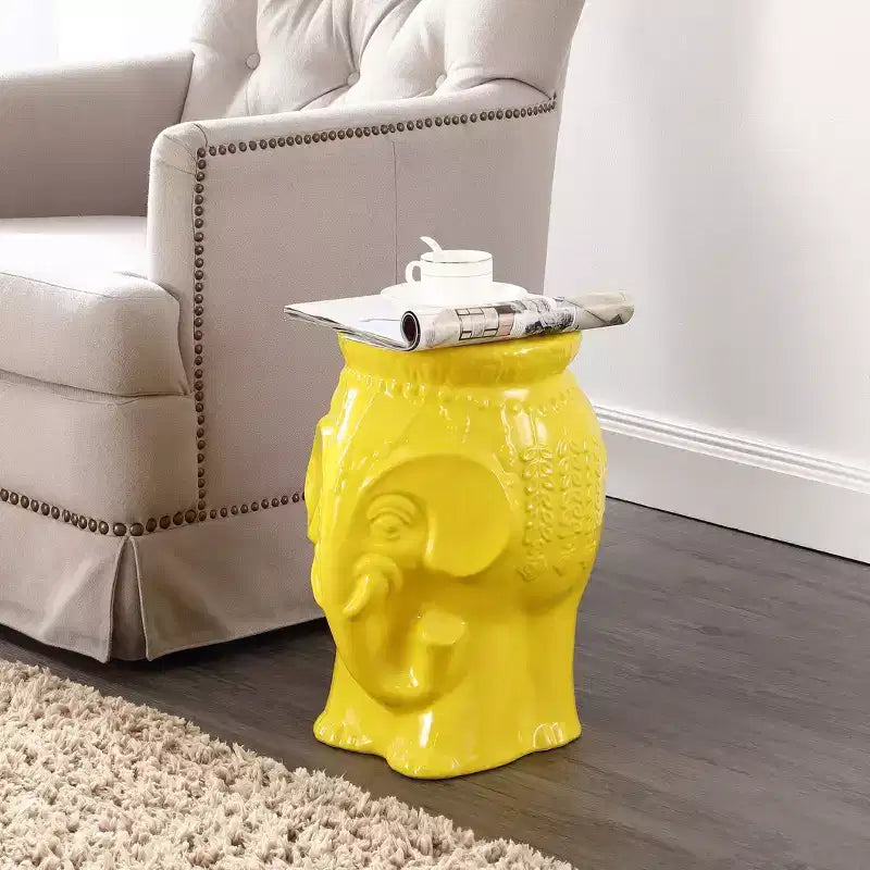 JONATHAN Y Orla 18,5" Tabouret de jardin/table d'appoint en céramique éléphant bohème moderne