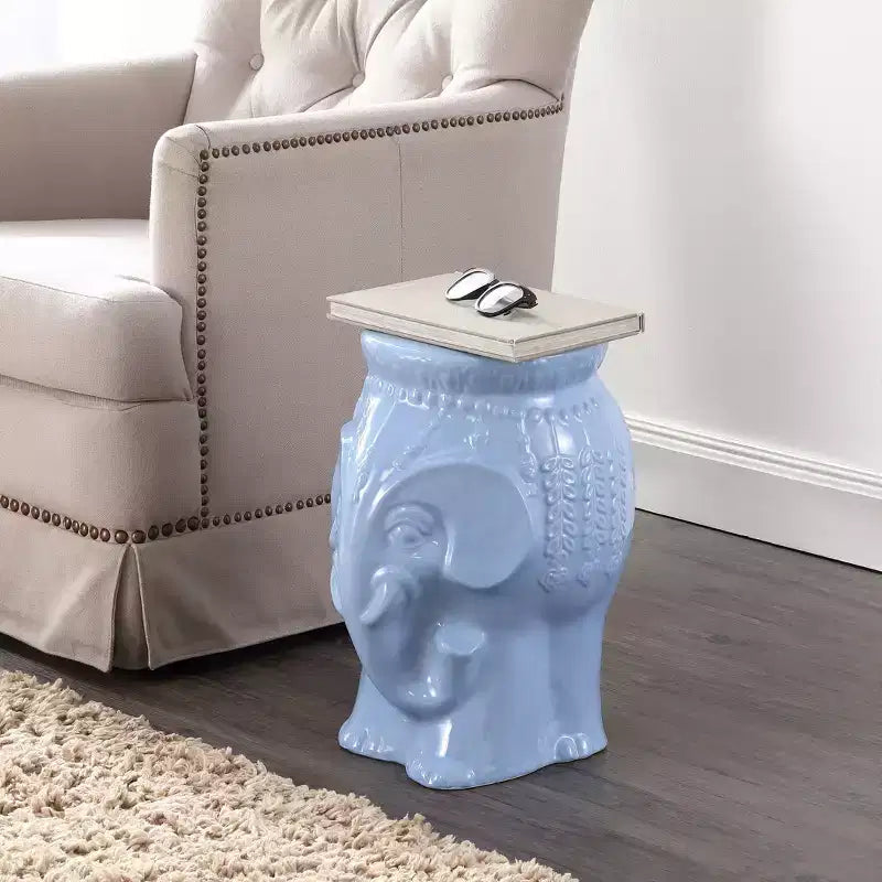 JONATHAN Y Orla 18,5" Tabouret de jardin/table d'appoint en céramique éléphant bohème moderne