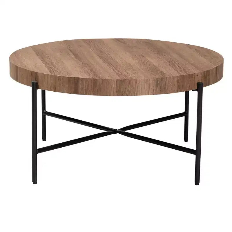 Table basse Baxton Studio Umar en bois avec finition noyer et métal noir, style industriel moderne