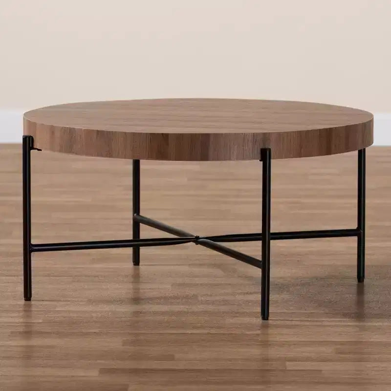 Table basse Baxton Studio Umar en bois avec finition noyer et métal noir, style industriel moderne