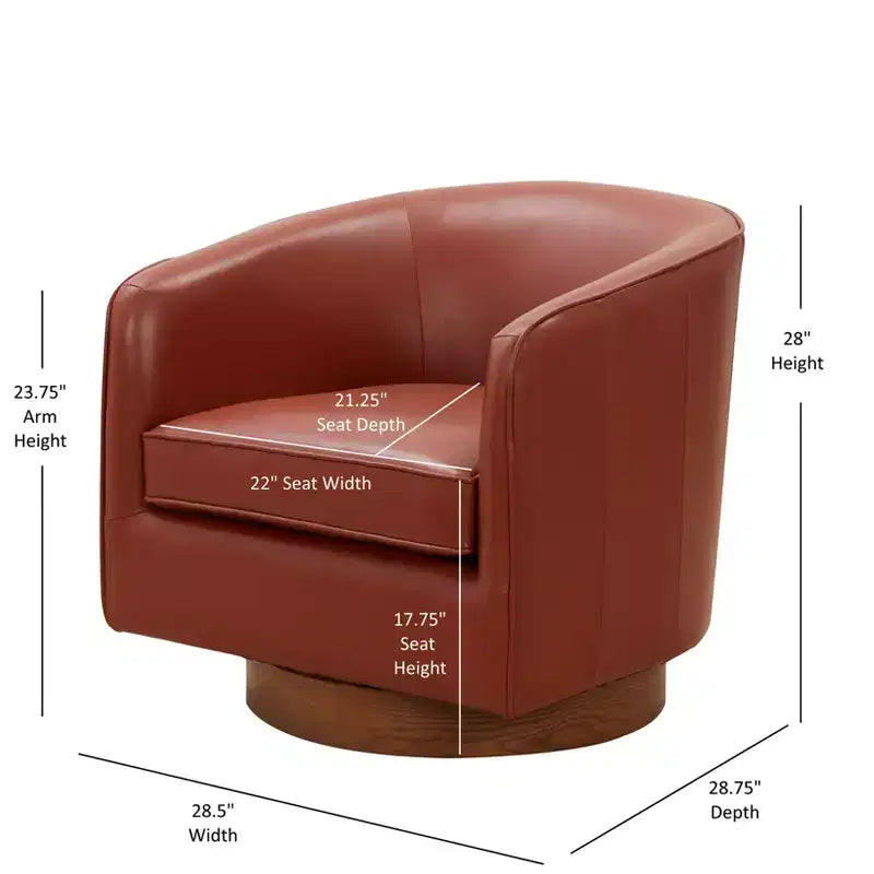 Fauteuil pivotant Comfort Pointe Taos en cuir pleine fleur avec piètement en bois