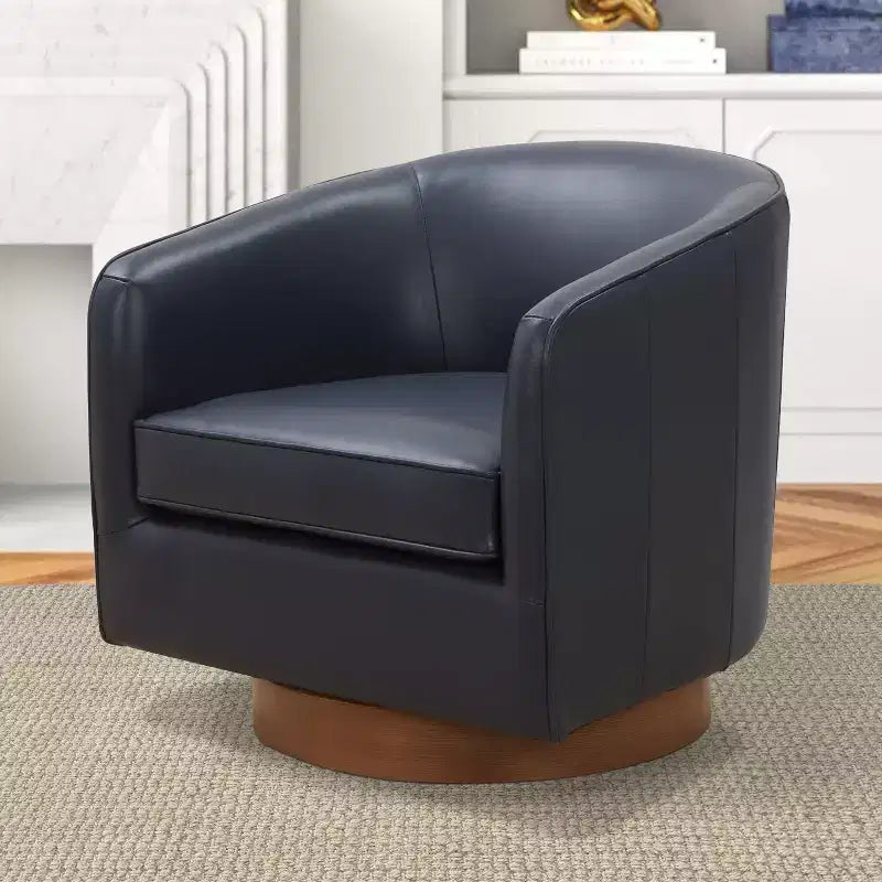 Fauteuil pivotant Comfort Pointe Taos en cuir pleine fleur avec piètement en bois