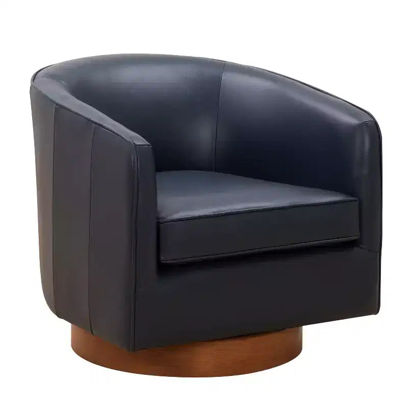 Fauteuil pivotant Comfort Pointe Taos en cuir pleine fleur avec piètement en bois