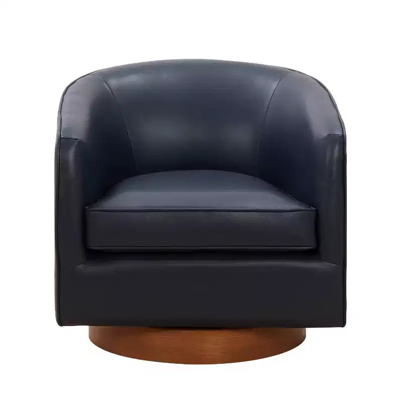 Fauteuil pivotant Comfort Pointe Taos en cuir pleine fleur avec piètement en bois