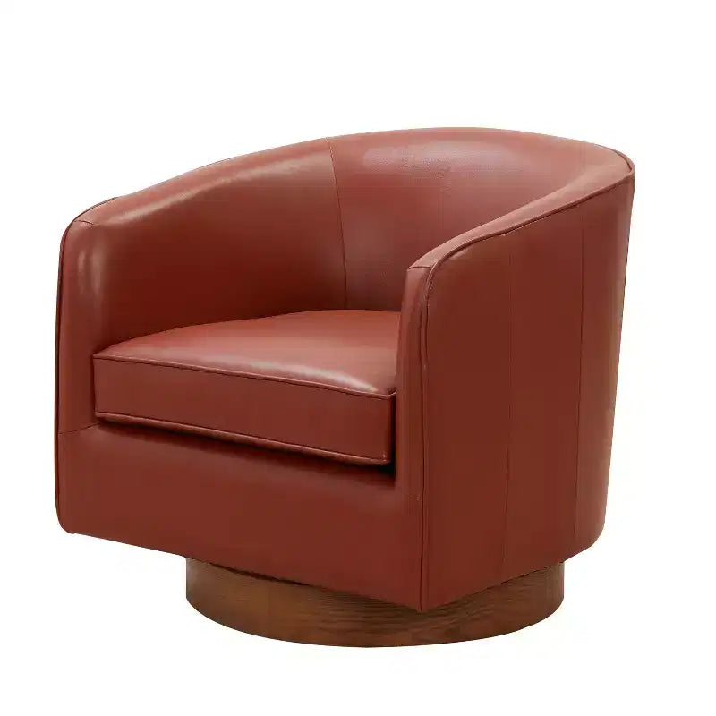 Fauteuil pivotant Comfort Pointe Taos en cuir pleine fleur avec piètement en bois