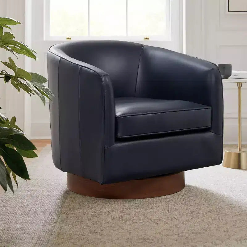 Fauteuil pivotant Comfort Pointe Taos en cuir pleine fleur avec piètement en bois