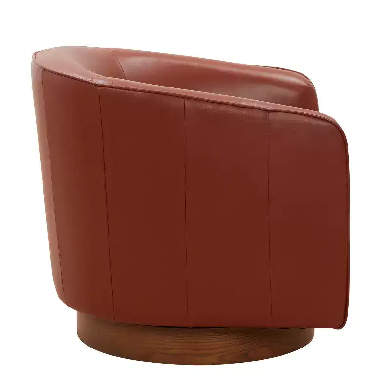 Fauteuil pivotant Comfort Pointe Taos en cuir pleine fleur avec piètement en bois