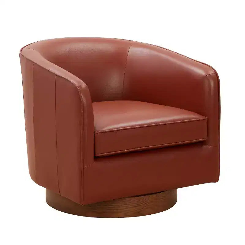 Fauteuil pivotant Comfort Pointe Taos en cuir pleine fleur avec piètement en bois
