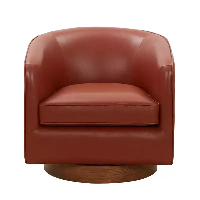 Fauteuil pivotant Comfort Pointe Taos en cuir pleine fleur avec piètement en bois