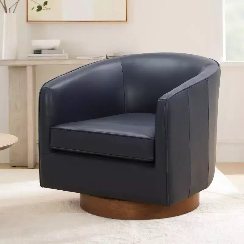 Fauteuil pivotant Comfort Pointe Taos en cuir pleine fleur avec piètement en bois