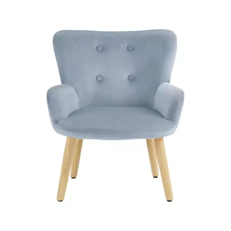 Ren Home Astrid Kids Upholstered Accent Chair with Pine Legs, Ice Blue Velvet