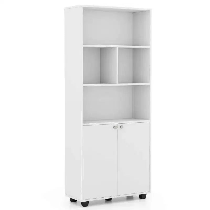Costway Étagère sur Pied à 5 Niveaux de 168 cm, Meuble de Rangement à 2 Portes, Présentoir de Bibliothèque pour Maison