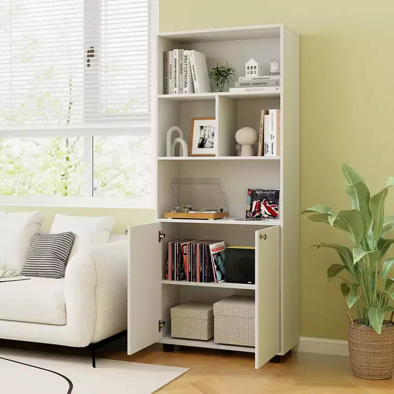 Costway Étagère sur Pied à 5 Niveaux de 168 cm, Meuble de Rangement à 2 Portes, Présentoir de Bibliothèque pour Maison