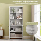 Costway Étagère sur Pied à 5 Niveaux de 168 cm, Meuble de Rangement à 2 Portes, Présentoir de Bibliothèque pour Maison
