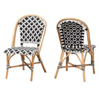 bali & pari Ambre Moderne Tressage Noir et Blanc Français Rotin Naturel Ensemble de 2 Chaises Bistro