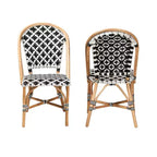 bali & pari Ambre Moderne Tressage Noir et Blanc Français Rotin Naturel Ensemble de 2 Chaises Bistro
