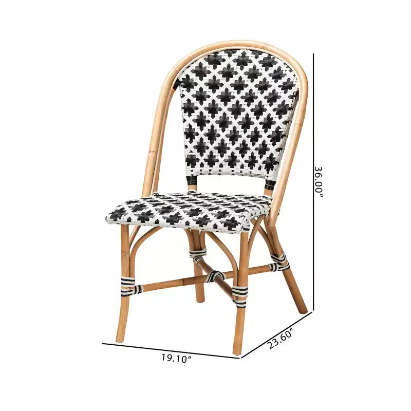 bali & pari Ambre Moderne Tressage Noir et Blanc Français Rotin Naturel Ensemble de 2 Chaises Bistro