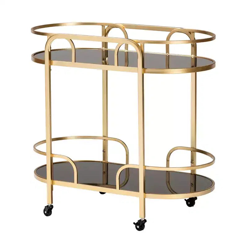 Baxton Studio Leighton Chariot de Bar Contemporain Glam et Luxe à 2 Niveaux en Métal Doré et Verre Trempé