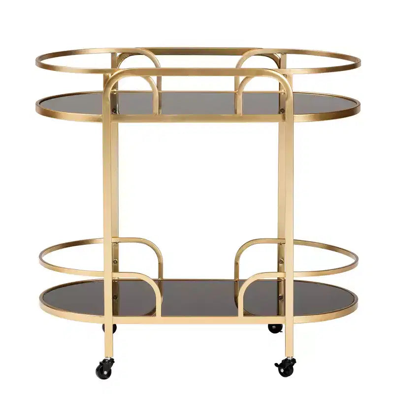 Baxton Studio Leighton Chariot de Bar Contemporain Glam et Luxe à 2 Niveaux en Métal Doré et Verre Trempé