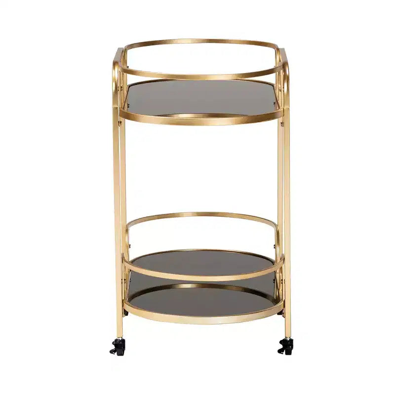 Baxton Studio Leighton Chariot de Bar Contemporain Glam et Luxe à 2 Niveaux en Métal Doré et Verre Trempé