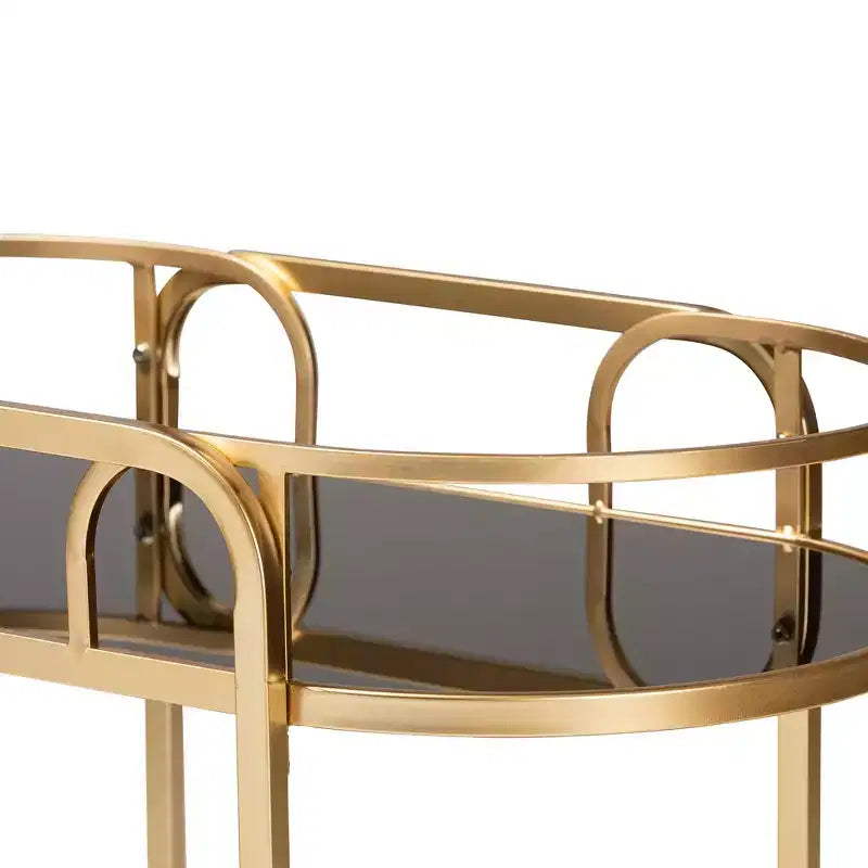 Baxton Studio Leighton Chariot de Bar Contemporain Glam et Luxe à 2 Niveaux en Métal Doré et Verre Trempé
