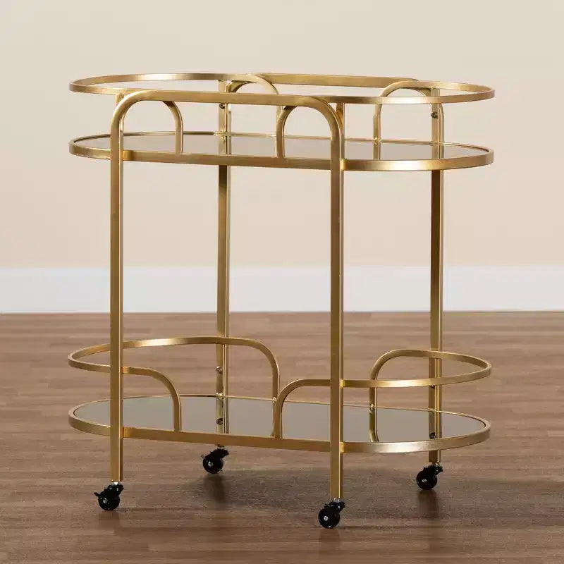 Baxton Studio Leighton Chariot de Bar Contemporain Glam et Luxe à 2 Niveaux en Métal Doré et Verre Trempé