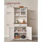 VASAGLE Meuble de rangement de cuisine de 180 cm avec lumières et station de charge, Armoire de cuisine style ferme
