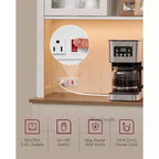 VASAGLE Meuble de rangement de cuisine de 180 cm avec lumières et station de charge, Armoire de cuisine style ferme