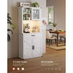 VASAGLE Meuble de rangement de cuisine de 180 cm avec lumières et station de charge, Armoire de cuisine style ferme
