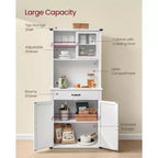 VASAGLE Meuble de rangement de cuisine de 180 cm avec lumières et station de charge, Armoire de cuisine style ferme