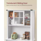 VASAGLE Meuble de rangement de cuisine de 180 cm avec lumières et station de charge, Armoire de cuisine style ferme