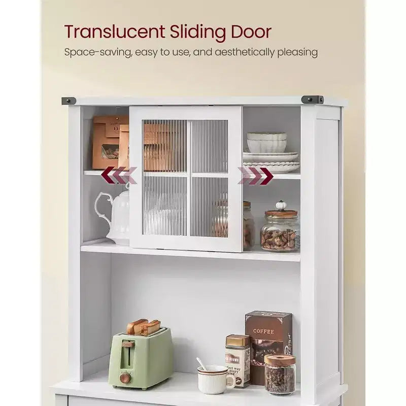 VASAGLE Meuble de rangement de cuisine de 180 cm avec lumières et station de charge, Armoire de cuisine style ferme