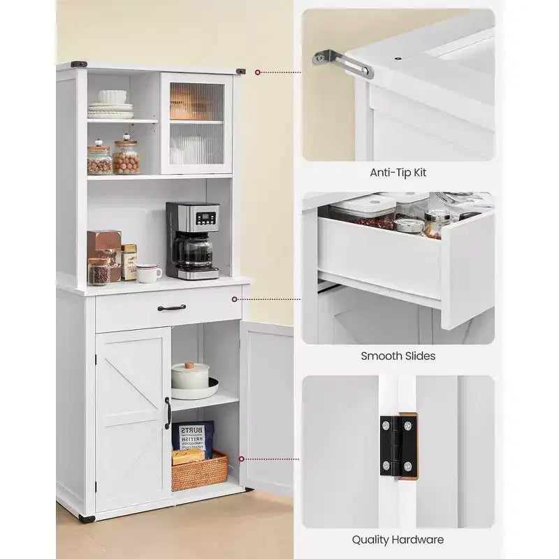 VASAGLE Meuble de rangement de cuisine de 180 cm avec lumières et station de charge, Armoire de cuisine style ferme